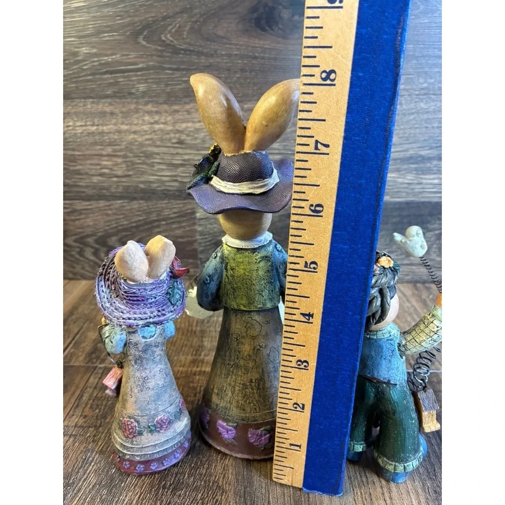 Vintage Style Resin Easter Bunny Figurines Set 3 Piece Primitive Spring Decor
